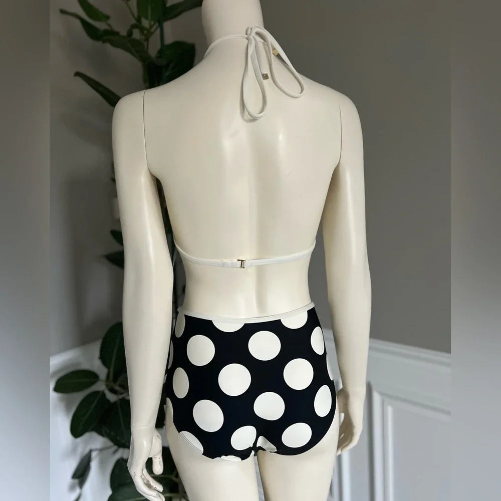 Kate Spade Drawstring Front Bikini Top & High Waist Bikini Bottom- Large Dots S